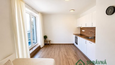 Pronájem bytu 1+kk, 28 m² s terasou 12 m² — Plzeň, Slovanská 56